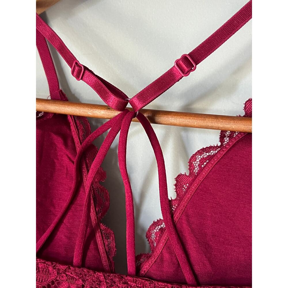 Lace Burgundy Camisole and Thong Lingerie Set Medium - Picture 3 of 6